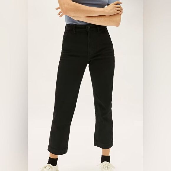 Everlane NWT Black High Rise Straight Cropped Leg Everyday Minimalist Pant 00 - Picture 1 of 11